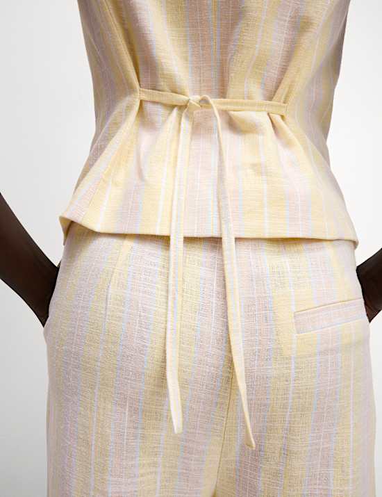 Linen Blend Striped Strappy Waistcoat