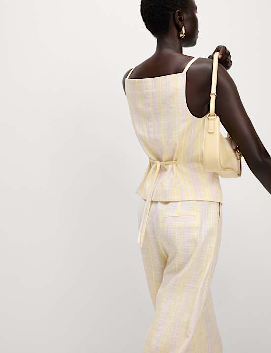 Linen Blend Striped Strappy Waistcoat