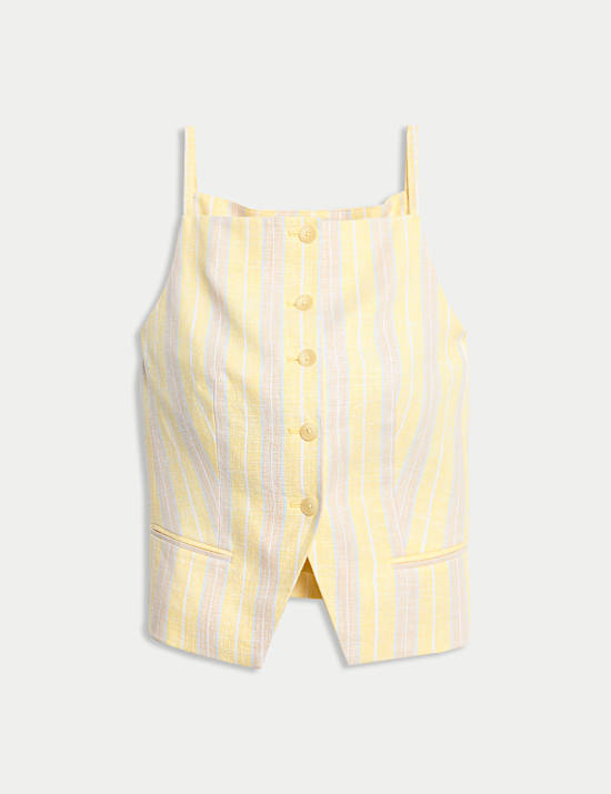 Linen Blend Striped Strappy Waistcoat