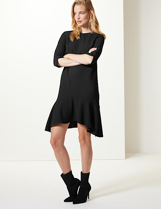 Crepe Fishtail 3/4 Sleeve Swing Dress