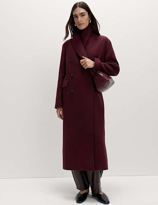Double Breasted Longline Coat With Wool
