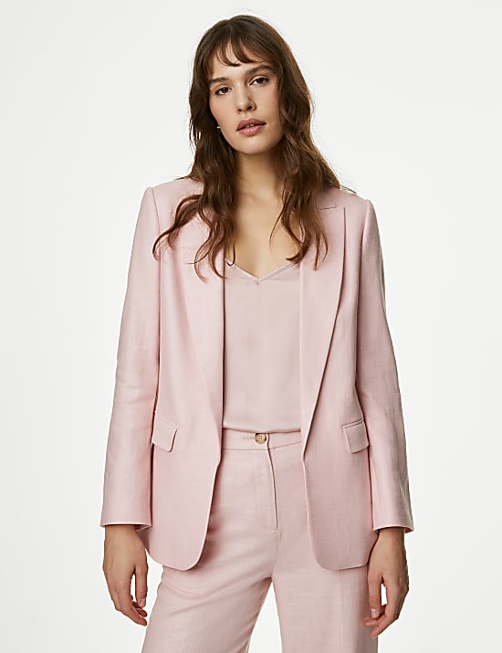 Ruimvallende, linnenrijke blazer met één rij knopen