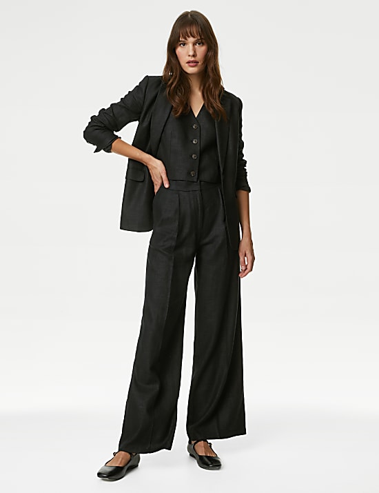 Pantalon plissé coupe large en lin