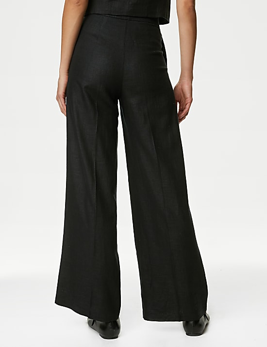 Pantalon plissé coupe large en lin