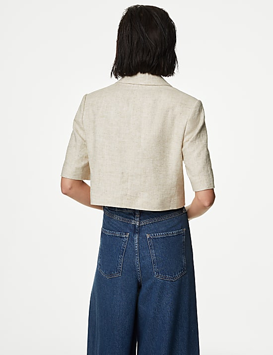 Linen Blend Short Sleeve Cropped Blazer
