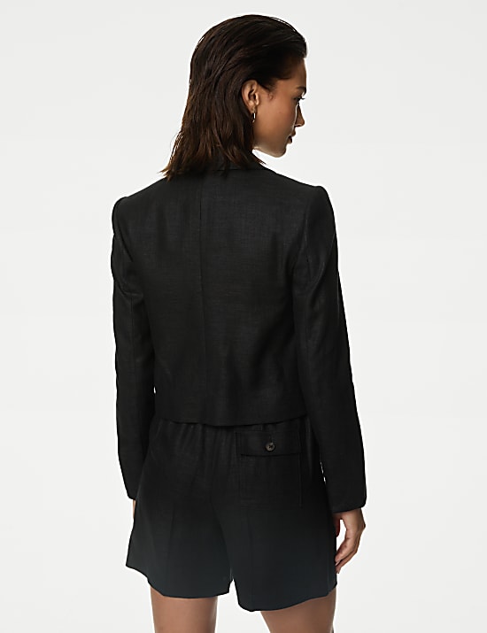 Linen Blend Revere Collar Cropped Blazer