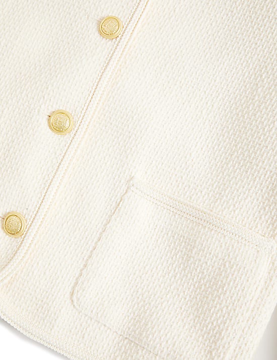 Pure Cotton Tweed Collarless Short Jacket