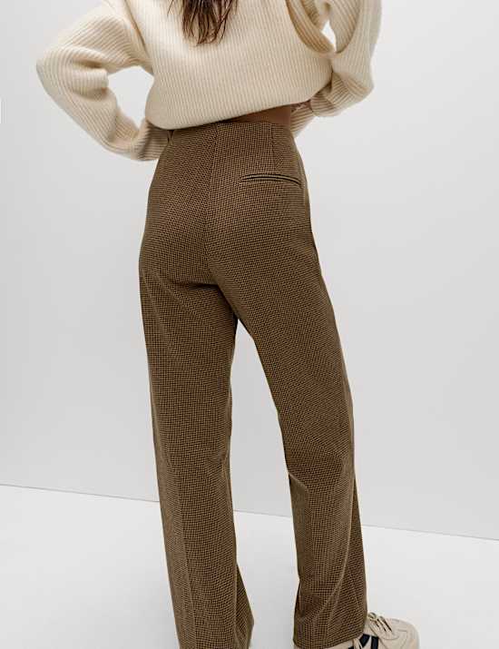 Jersey Twill Checked Straight Leg Trousers