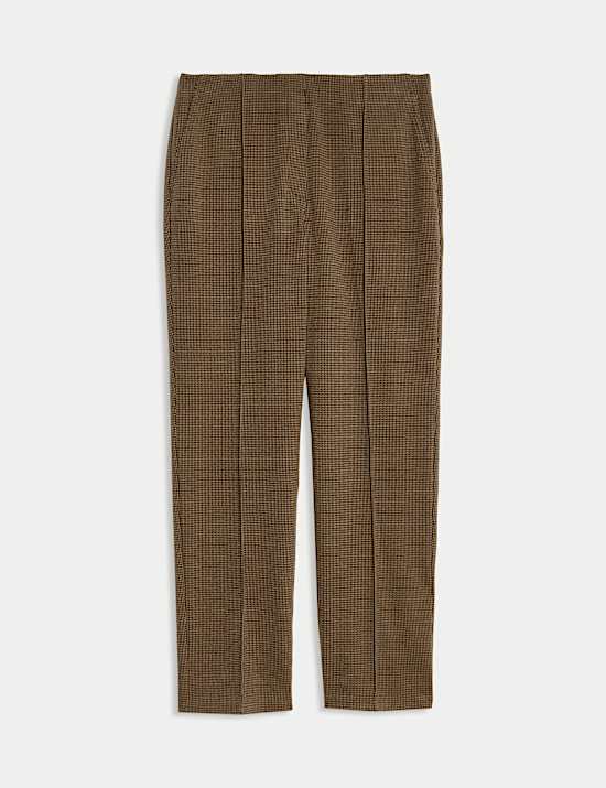 Jersey Twill Checked Straight Leg Trousers