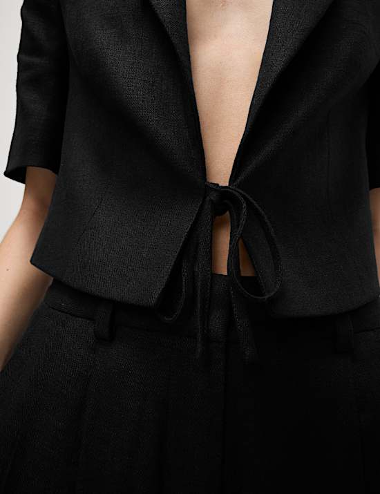 Linen Twill Rich Cropped Short Sleeve Jacket