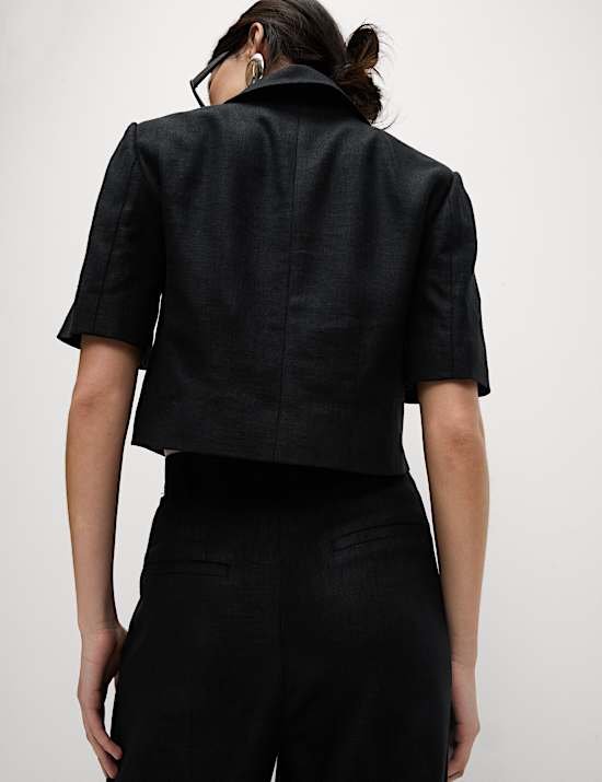 Linen Twill Rich Cropped Short Sleeve Jacket