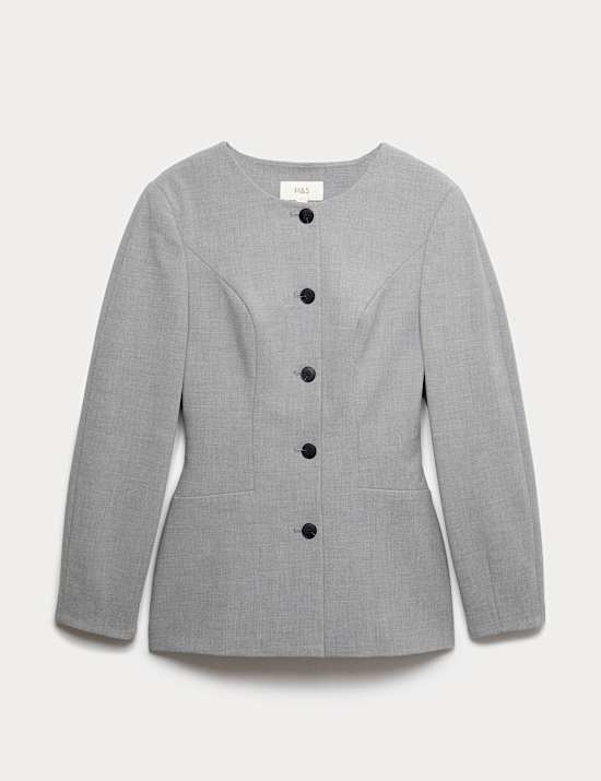 Tailored Hourglass Collarless Cinched Waist Jacket
