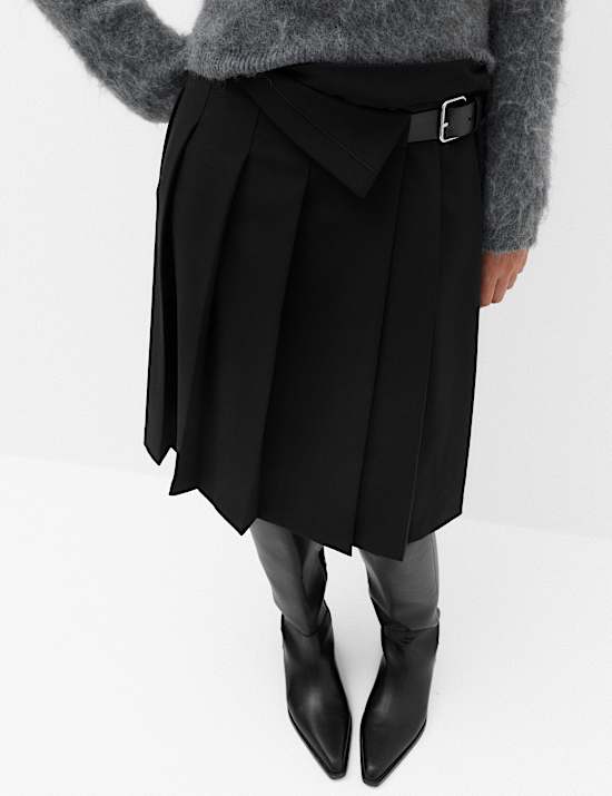 Pleated Wrap Kilt Skirt