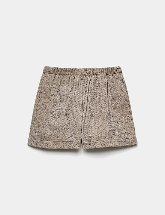 Celana Pendek Berikat Pinggang Tinggi Pola Herringbone