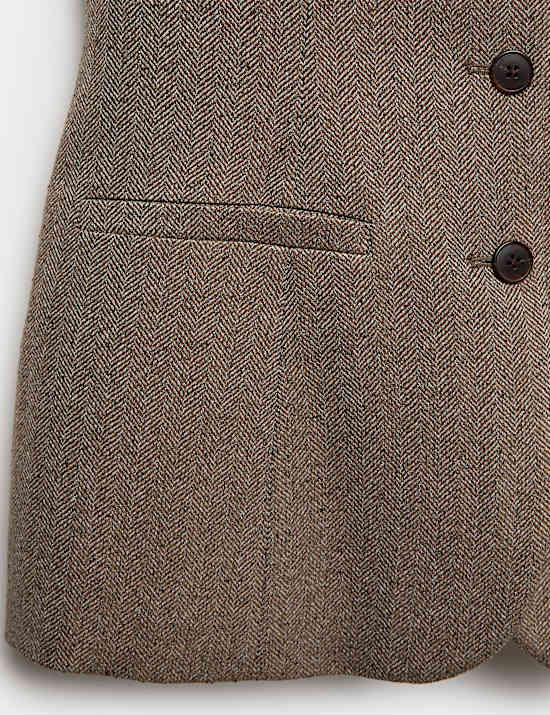 Neppy Herringbone Collarless Cinched Waistcoat