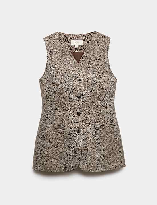 Neppy Herringbone Collarless Cinched Waistcoat