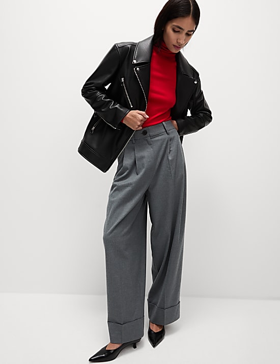 Flannel Wide Leg Trousers