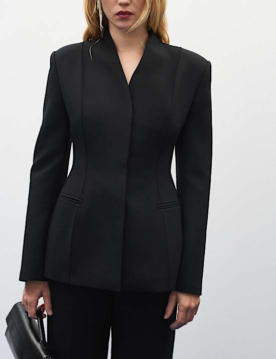 Cinched Fitted Collarless Blazer