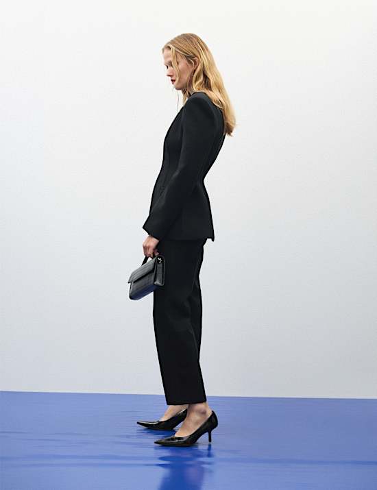 Cinched Fitted Collarless Blazer