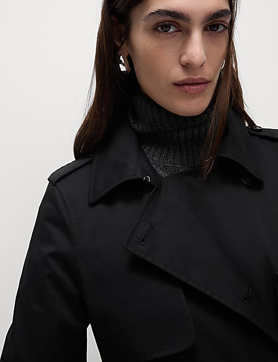 Lange, katoenrijke trenchcoat met ceintuur