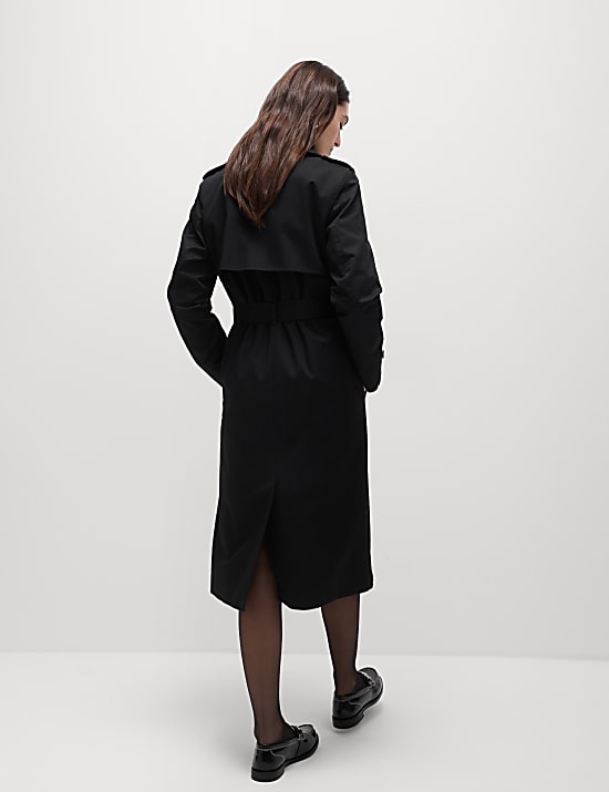 Lange, katoenrijke trenchcoat met ceintuur