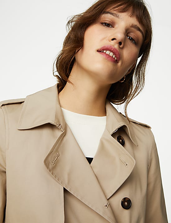 Petite Cotton Rich Double Breasted Trench Coat