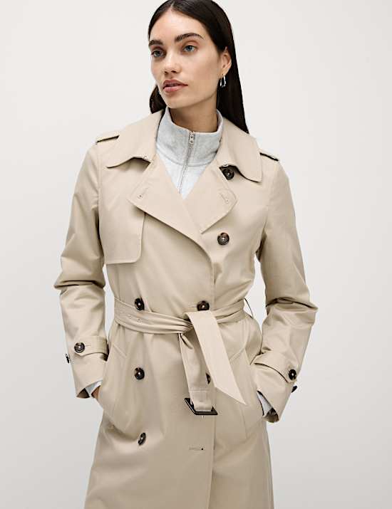 Petite Cotton Rich Double Breasted Trench Coat