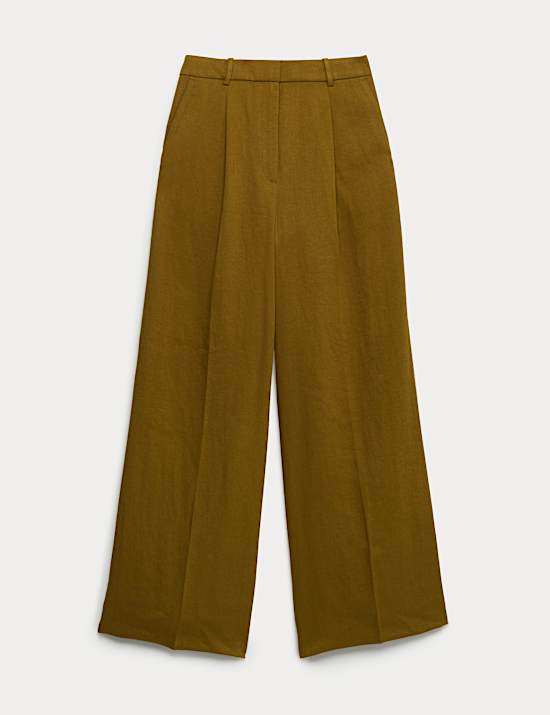 Relaxed Wide Leg Trousers With Linen