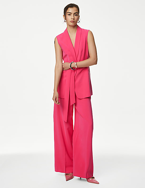 Satin Tailored Wide Leg Trousers
