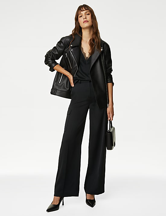Satin Cargo Wide Leg Trousers
