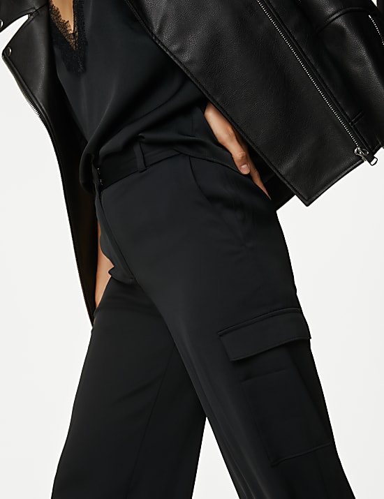 Satin Cargo Wide Leg Trousers