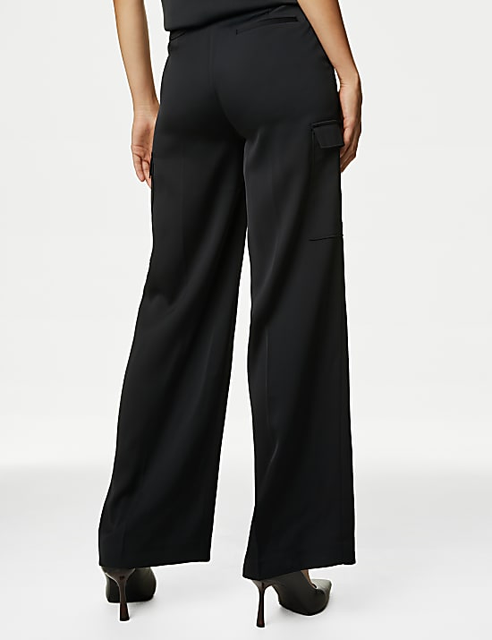Satin Cargo Wide Leg Trousers