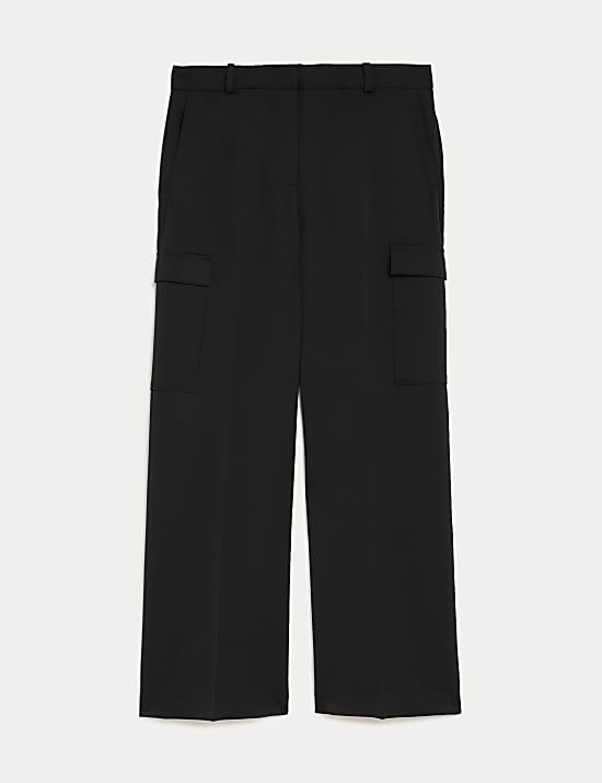 Satin Cargo Wide Leg Trousers