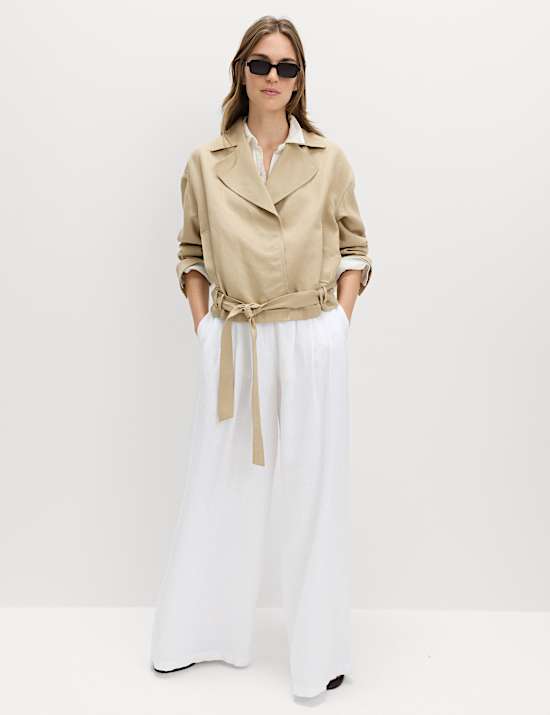 Linen Blend Belted Cropped Jacket