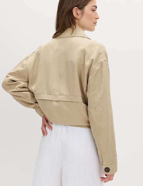 Linen Blend Belted Cropped Jacket