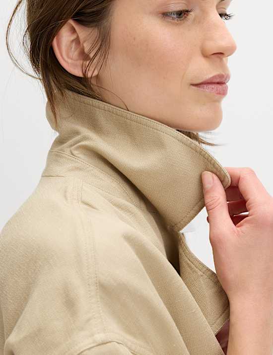 Linen Blend Belted Cropped Jacket