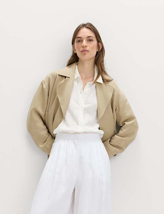 Linen Blend Belted Cropped Jacket