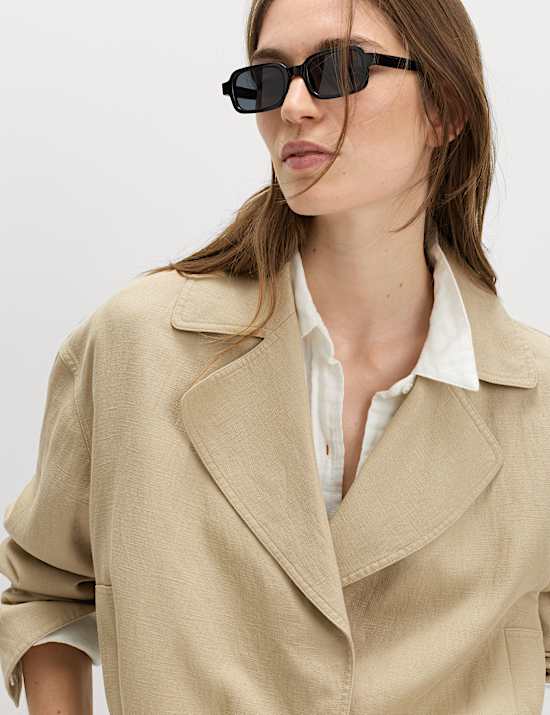 Linen Blend Belted Cropped Jacket