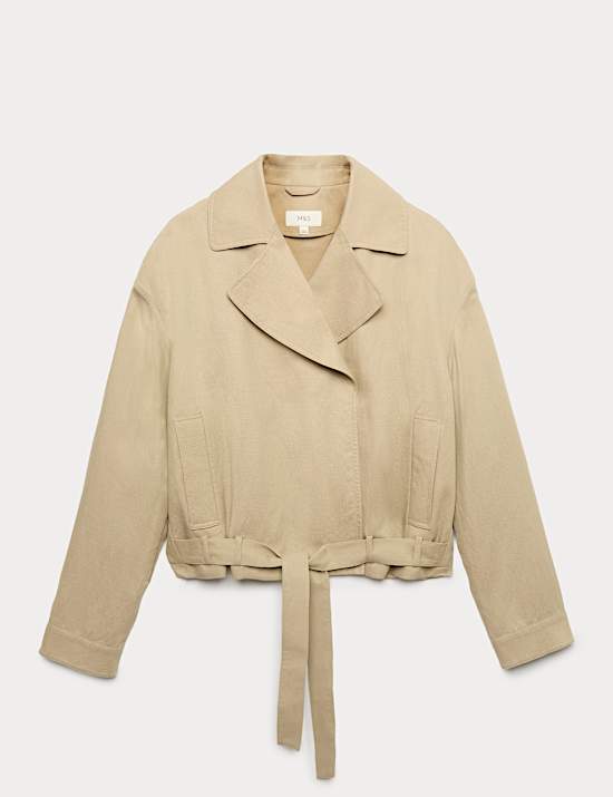 Linen Blend Belted Cropped Jacket