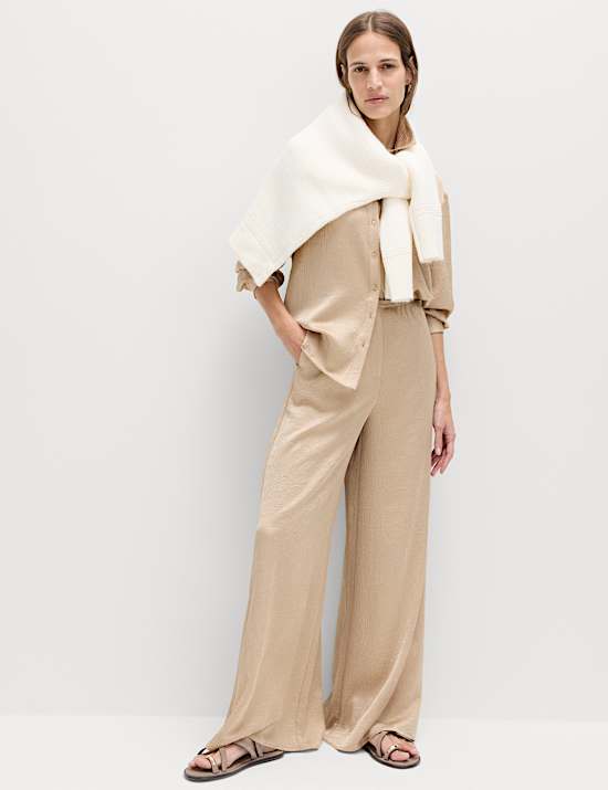 Satin Crinkle Palazzo Trousers