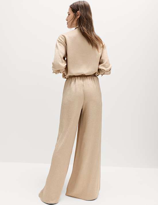 Satin Crinkle Palazzo Trousers