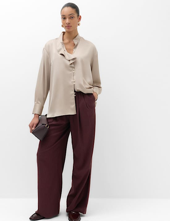 Pinstripe Detachable Wrap Detail Wide Leg Trousers