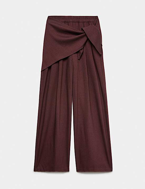 Pinstripe Detachable Wrap Detail Wide Leg Trousers
