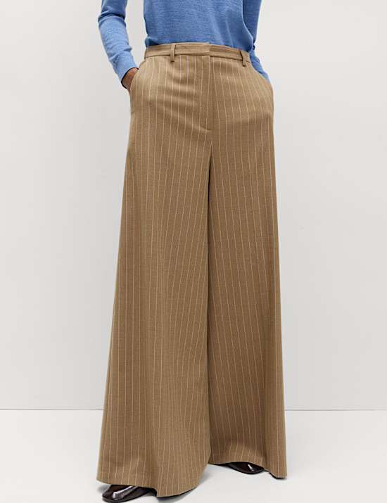 Flannel Pinstripe Palazzo Trousers