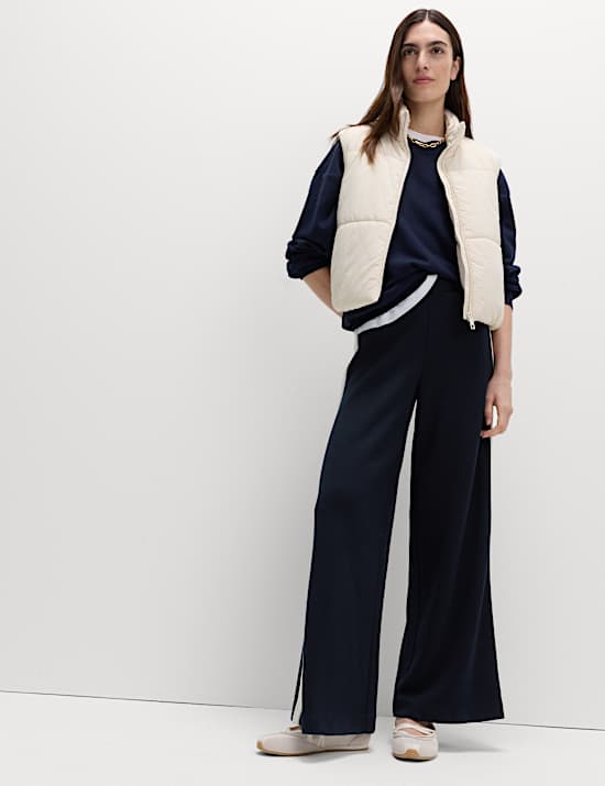 Pique Side Stripe Wide Leg Trousers