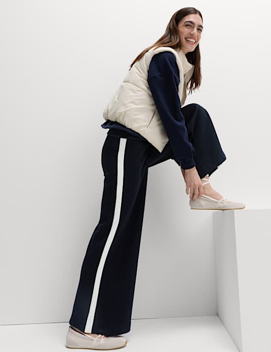 Pique Side Stripe Wide Leg Trousers