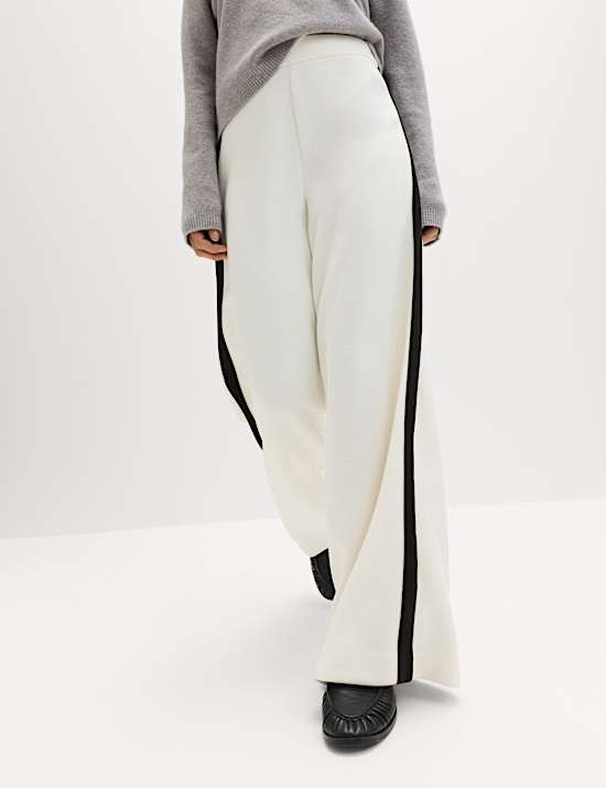 Pique Side Stripe Wide Leg Trousers