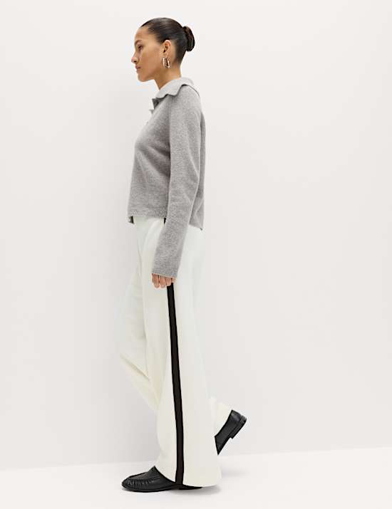 Pique Side Stripe Wide Leg Trousers