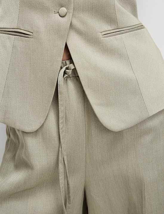 Linen Blend Twill Palazzo Trousers