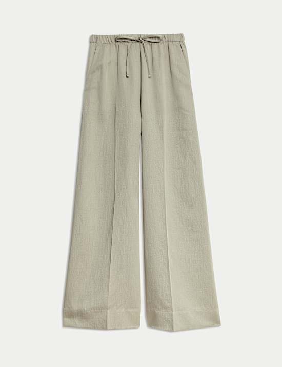 Linen Blend Twill Palazzo Trousers